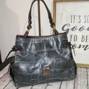 Vintage Dooney & Bourke Gray Blue Embossed Crocodile Hobo Shoulder Bag